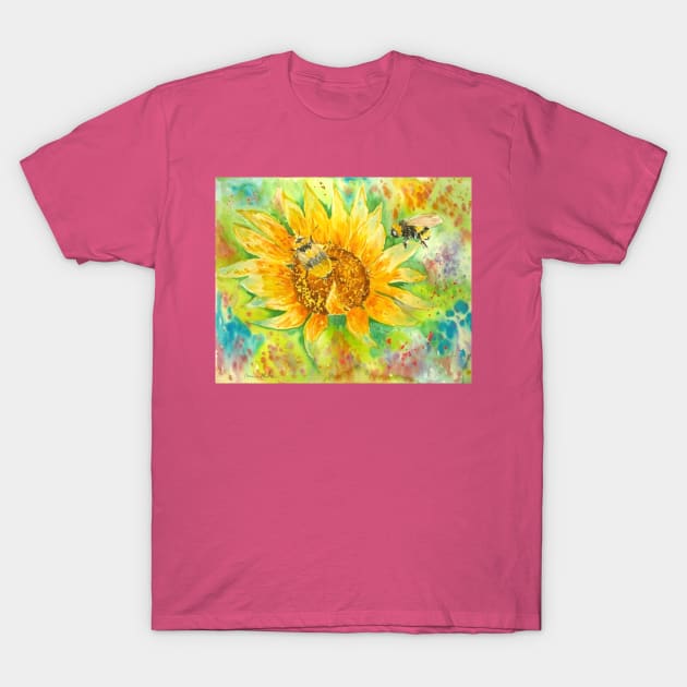 Bumble bees on a Sunflower T-Shirt by Casimirasquirkyart